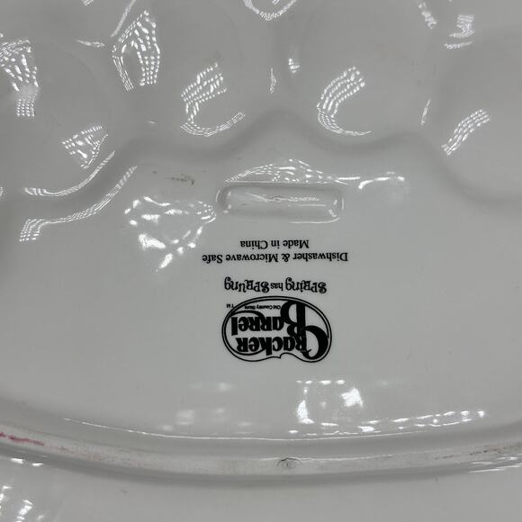 Colorful CRACKER BARREL Ceramic Egg Plate Bunny Flowers 'SPRING HAS SPRUNG' 13" - Picture 3 of 7